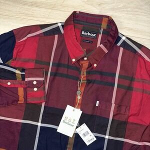 Barbour Shirt Mens XL Long Sleeve Button Tailored Fit Red Green Plaid EUC NWT